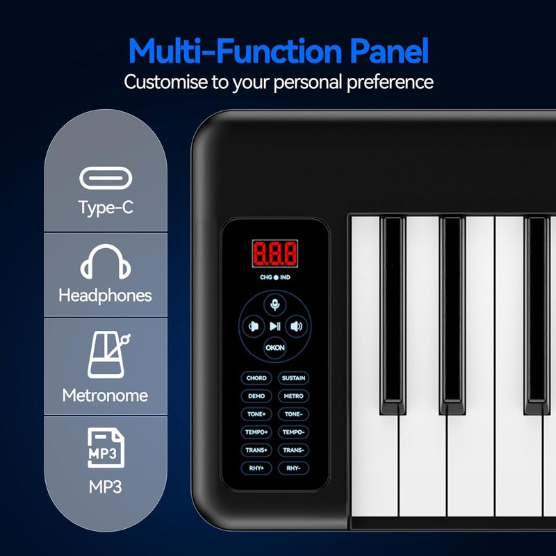 Rhymo Folding Piano Keyboard, 61 Keys Sensitive Electric Piano, Weighted Portable Electric Keyboards with Bluetooth MIDI, Digital Foldable Keyboard for Beginner - Image 4